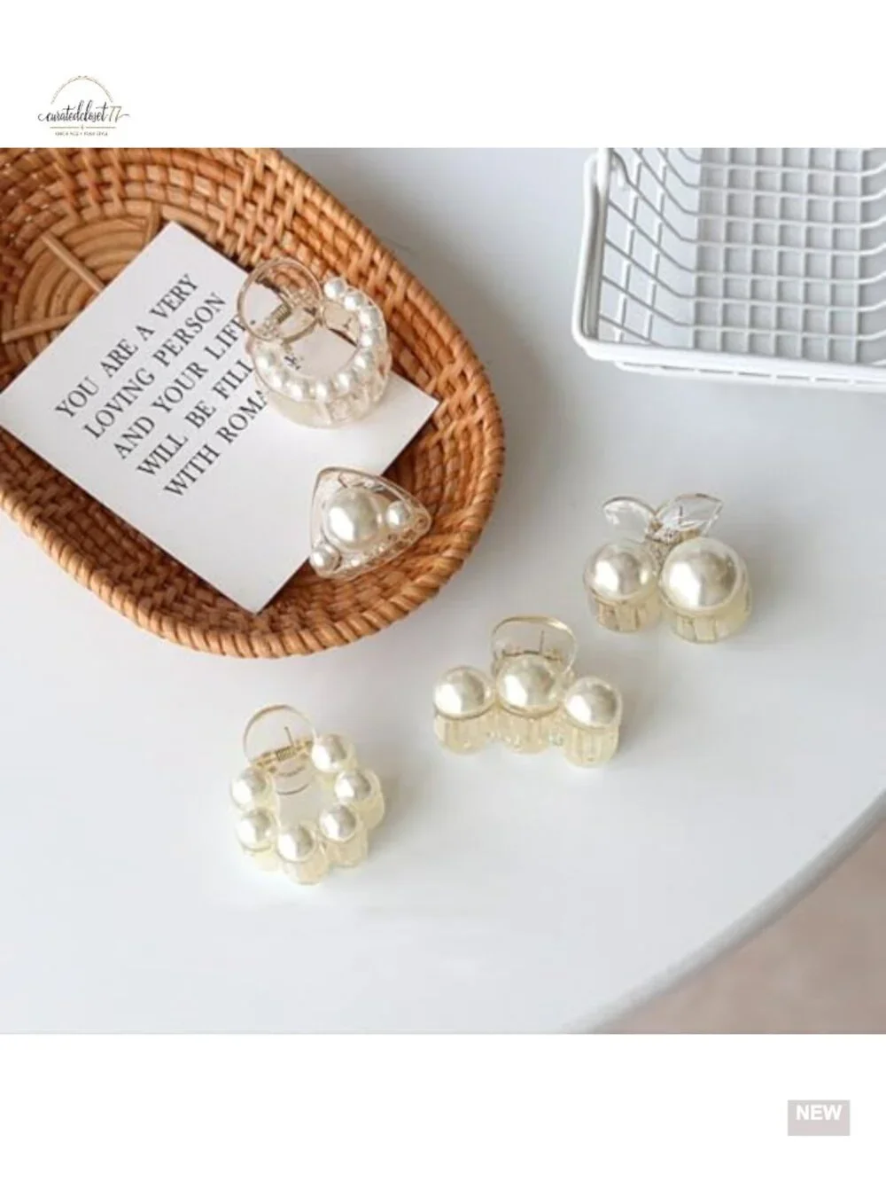 5 Piece Pearl Mini Hair Claw Clip Set | Strong Hold Non Slip for Thick Hair